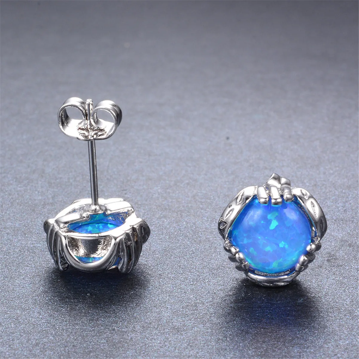 Blue Opal Prong-Set Stud Earrings