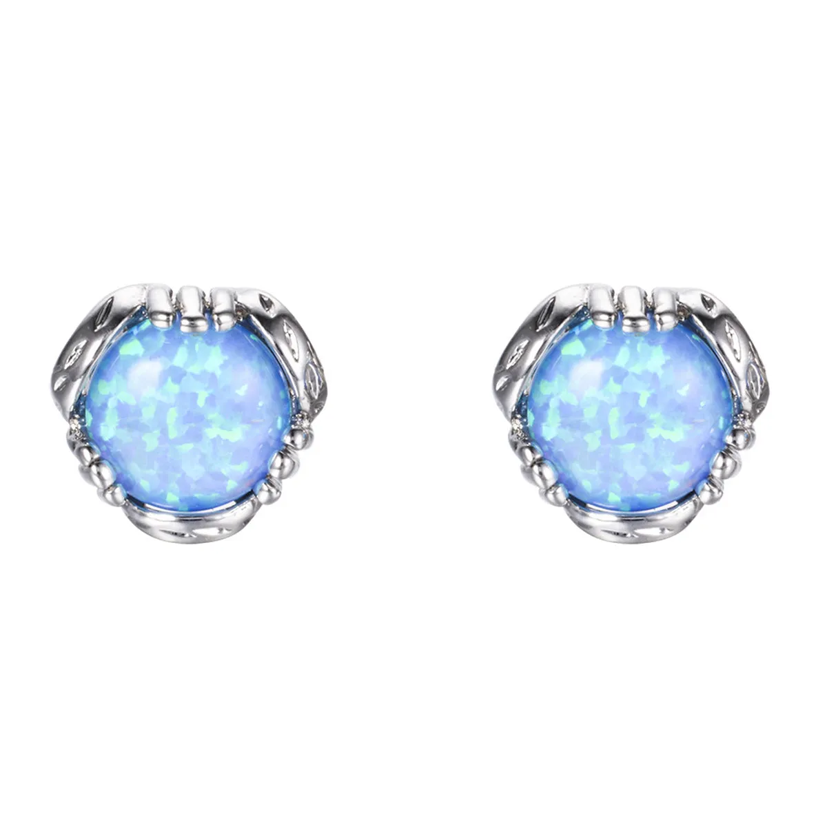 Blue Opal Prong-Set Stud Earrings