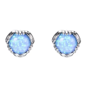 Blue Opal Prong-Set Stud Earrings