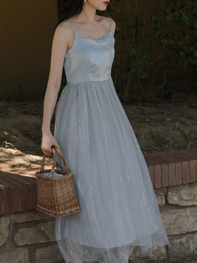 Blue Pearl Spaghetti Strap Sequined Mesh Ballet Dress Inspired By The Little Mermaid