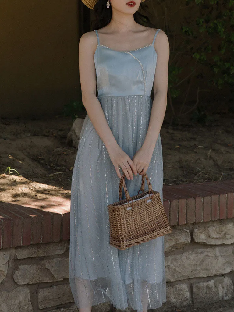 Blue Pearl Spaghetti Strap Sequined Mesh Ballet Dress Inspired By The Little Mermaid