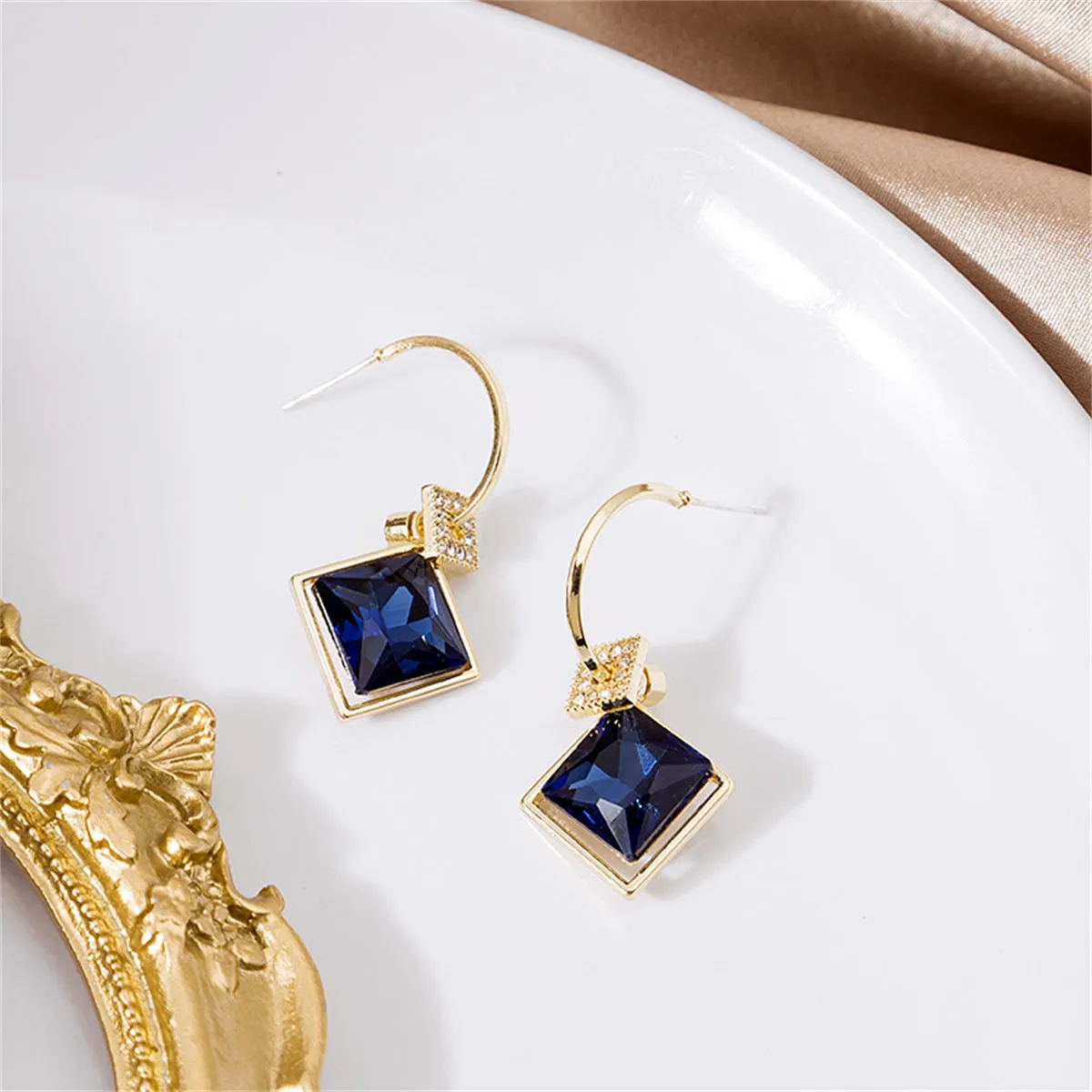 Blue Princess Crystal & Cubic Zirconia Huggie Earrings