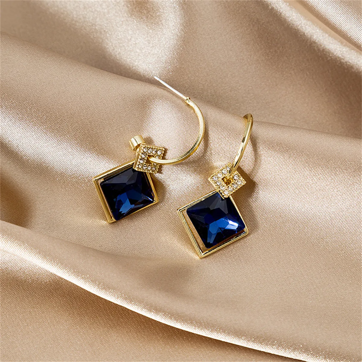 Blue Princess Crystal & Cubic Zirconia Huggie Earrings
