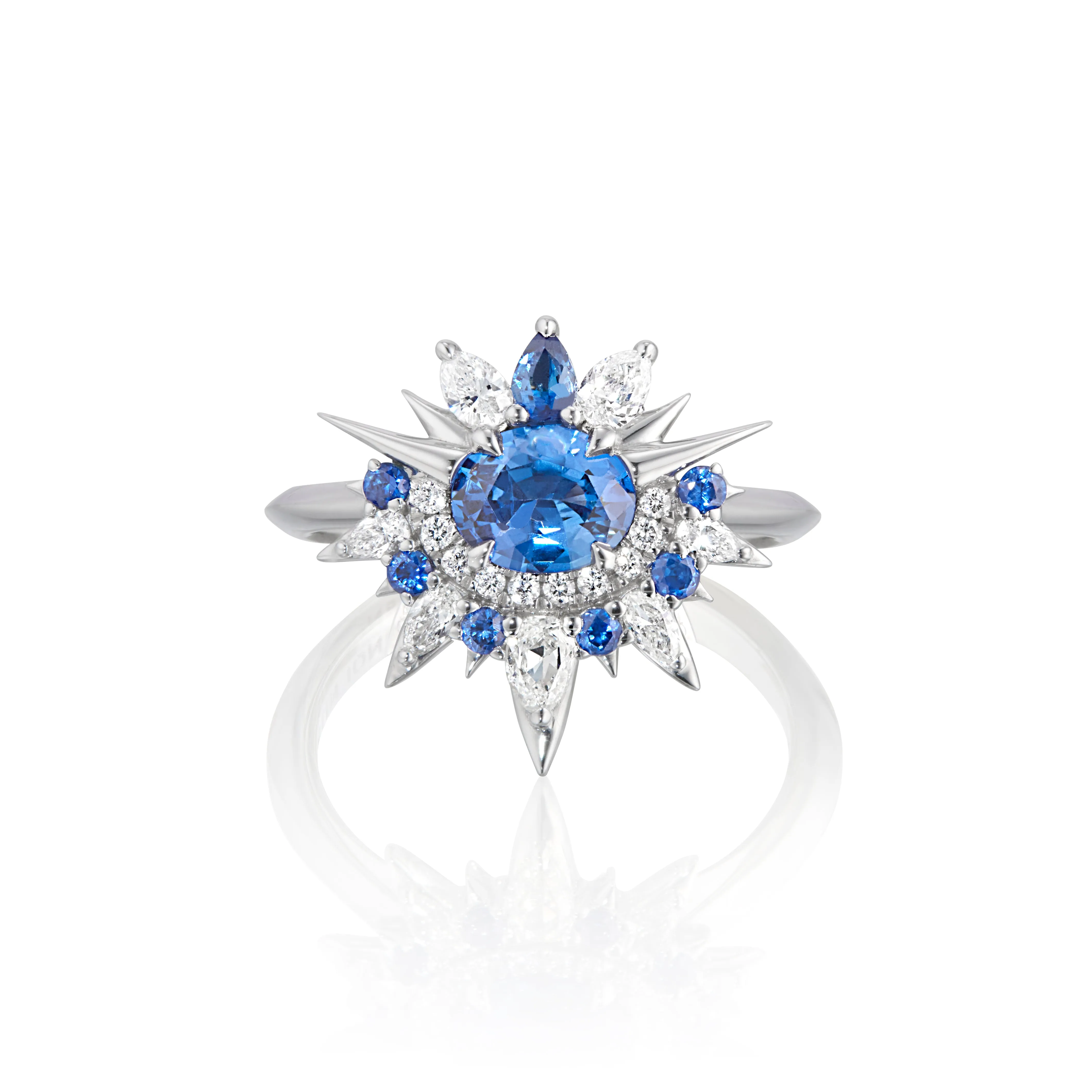 Blue Sapphire And Diamond Alternative Engagement Ring - Shooting Star