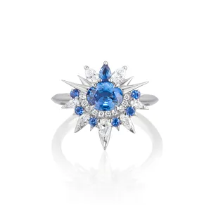 Blue Sapphire And Diamond Alternative Engagement Ring - Shooting Star