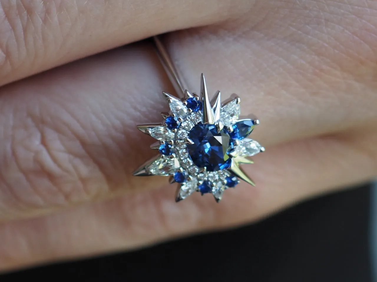 Blue Sapphire And Diamond Alternative Engagement Ring - Shooting Star