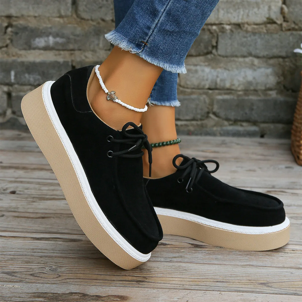 Boat Thick Bottom Lace-up Flats