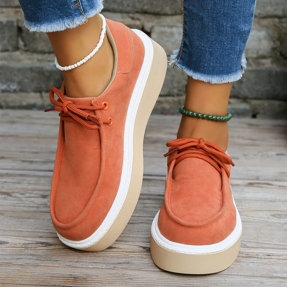 Boat Thick Bottom Lace-up Flats