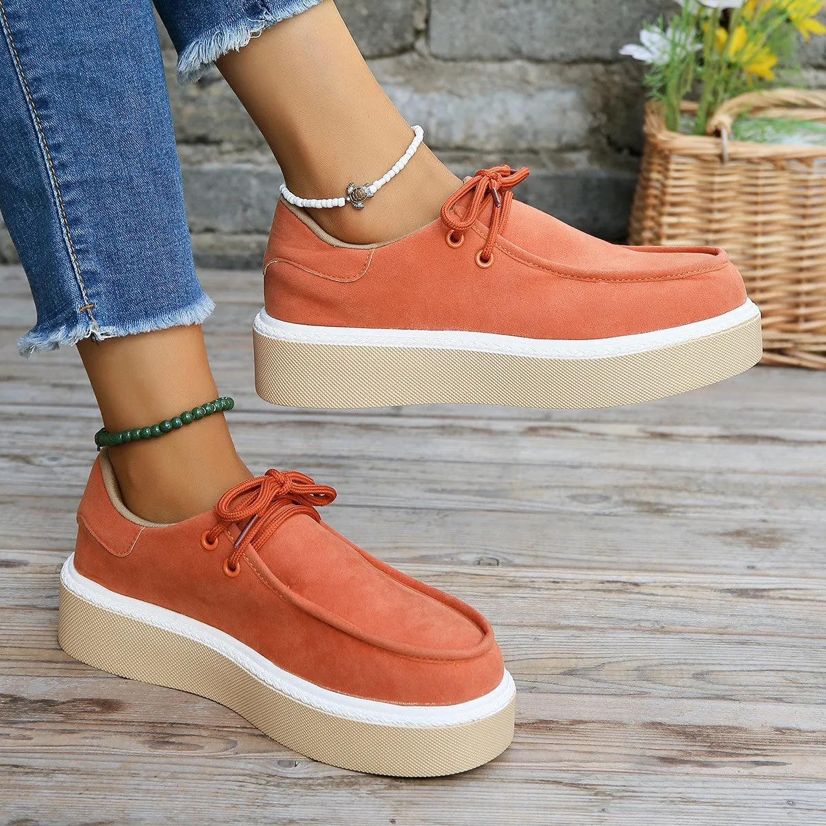 Boat Thick Bottom Lace-up Flats