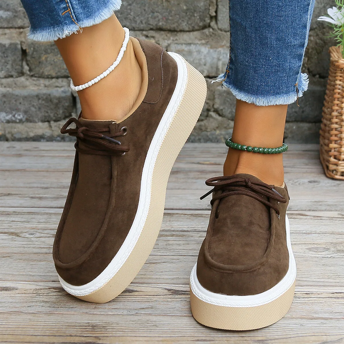 Boat Thick Bottom Lace-up Flats