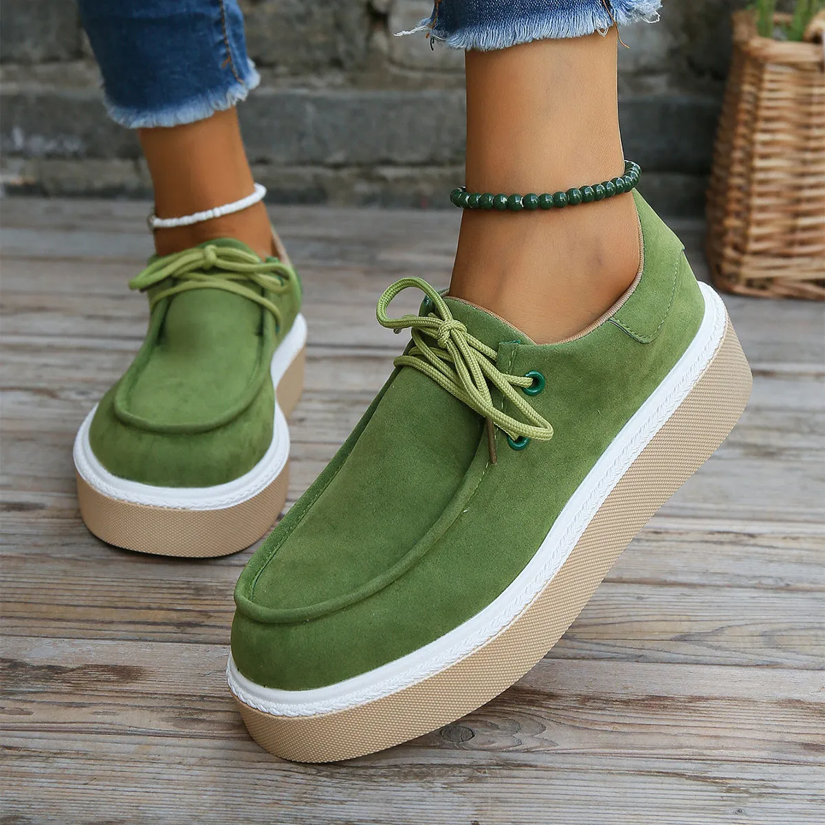 Boat Thick Bottom Lace-up Flats
