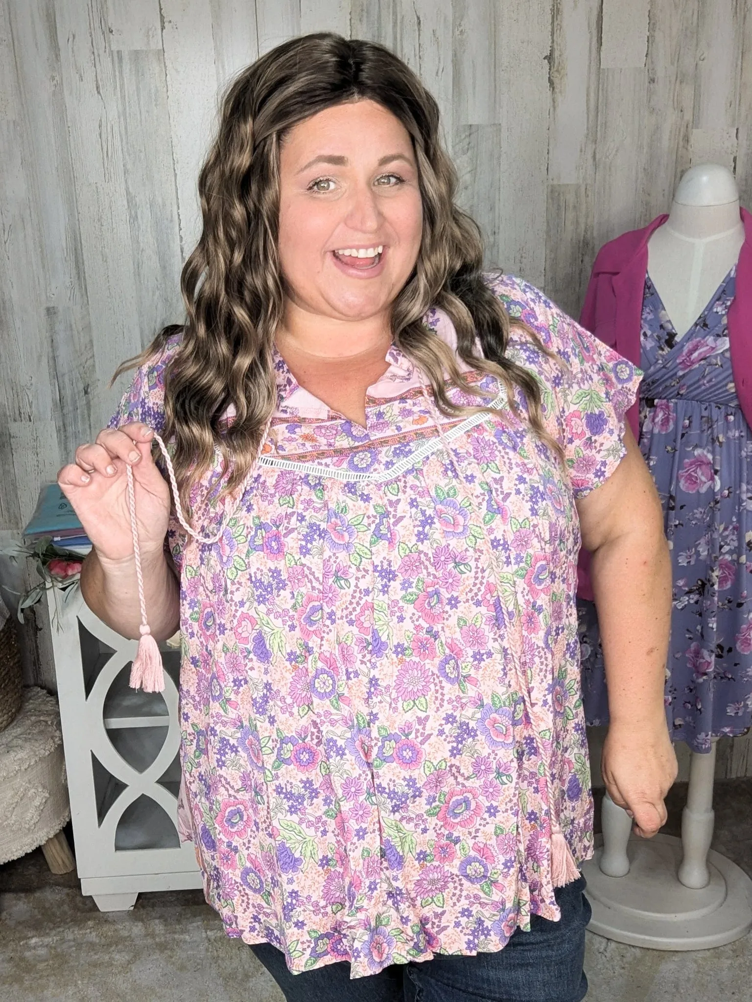 Bohemia Vneck Floral Top w/Tassels   Lace (2 colors)