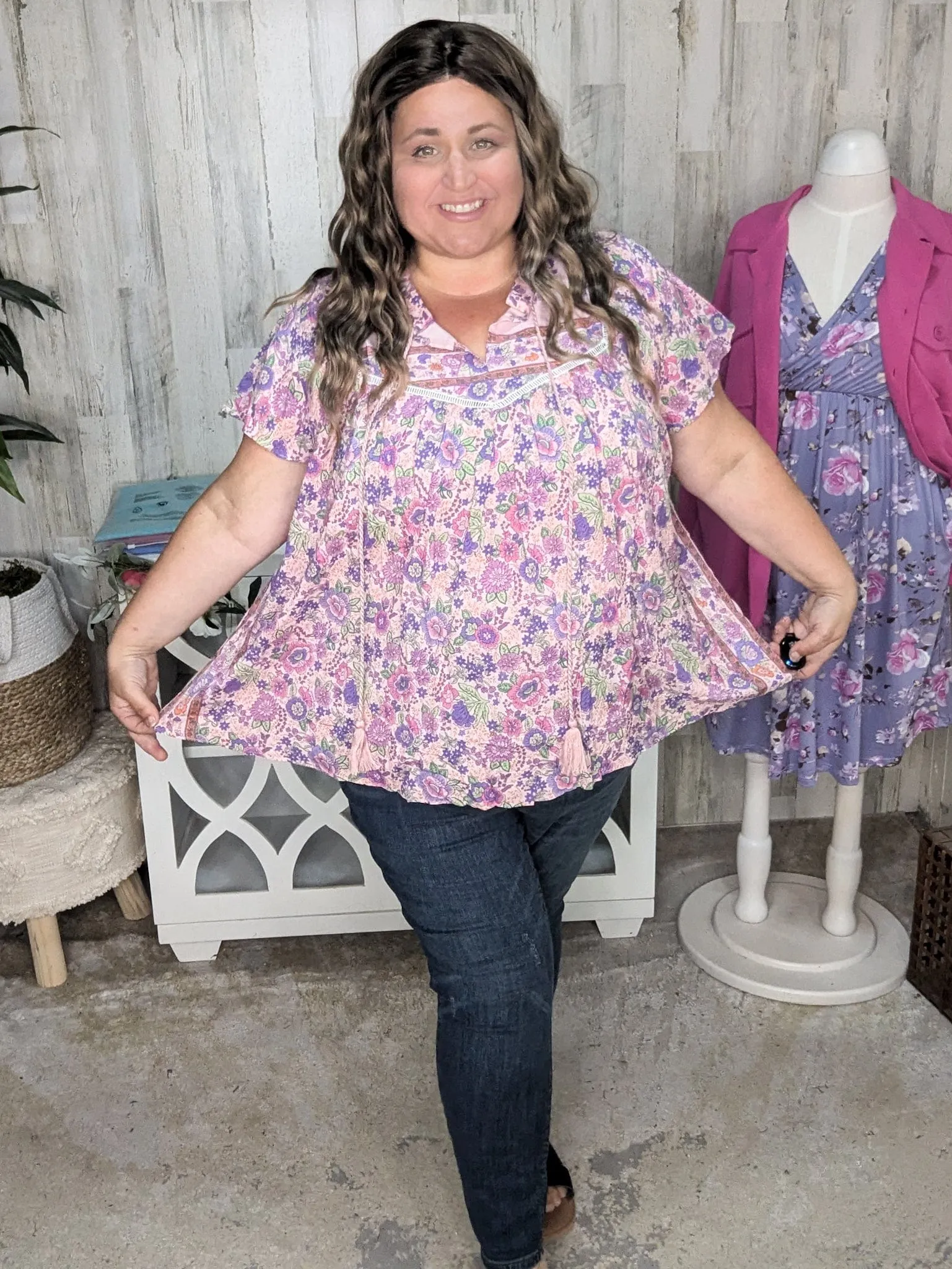 Bohemia Vneck Floral Top w/Tassels   Lace (2 colors)
