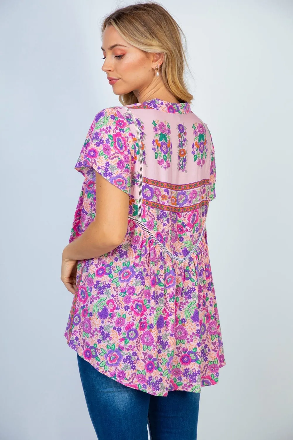 Bohemia Vneck Floral Top w/Tassels   Lace (2 colors)
