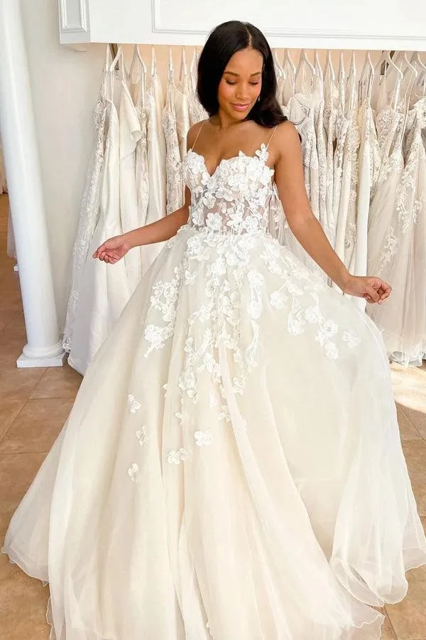 Boho Wedding Gowns Sweetheart Neck 3D Lace Wedding Dresses TN317