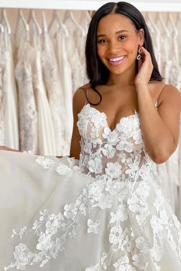 Boho Wedding Gowns Sweetheart Neck 3D Lace Wedding Dresses TN317