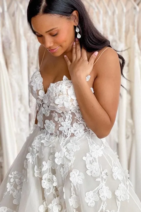 Boho Wedding Gowns Sweetheart Neck 3D Lace Wedding Dresses TN317