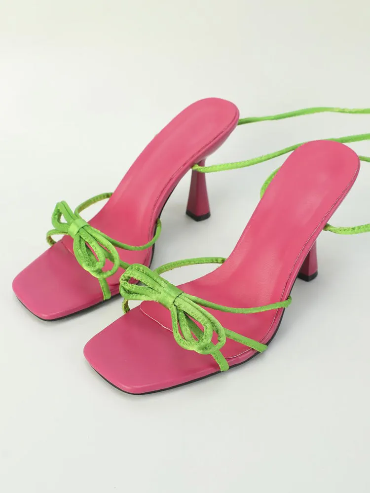 Bowknots Colorblock Square Toe Heels