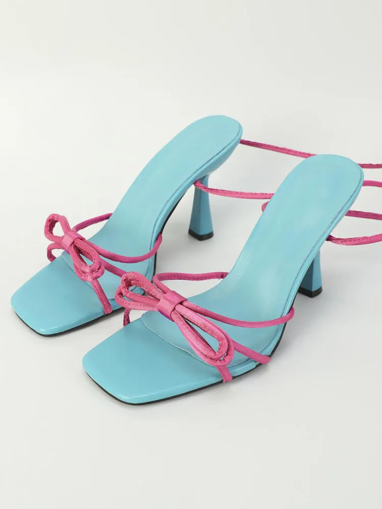 Bowknots Colorblock Square Toe Heels