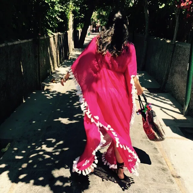 Bright Pink Cotton Embroidered Caftan