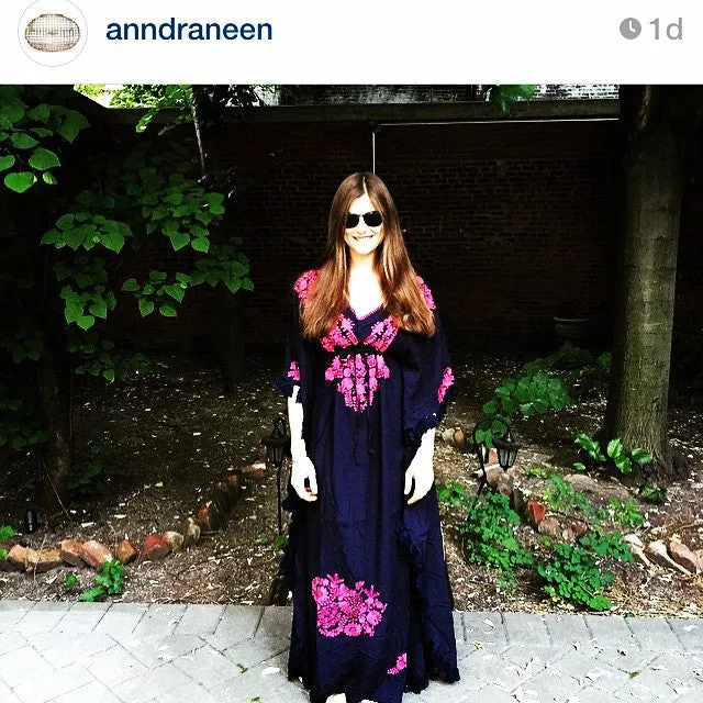 Bright Pink Cotton Embroidered Caftan