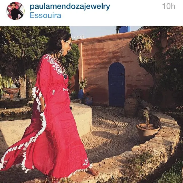 Bright Pink Cotton Embroidered Caftan