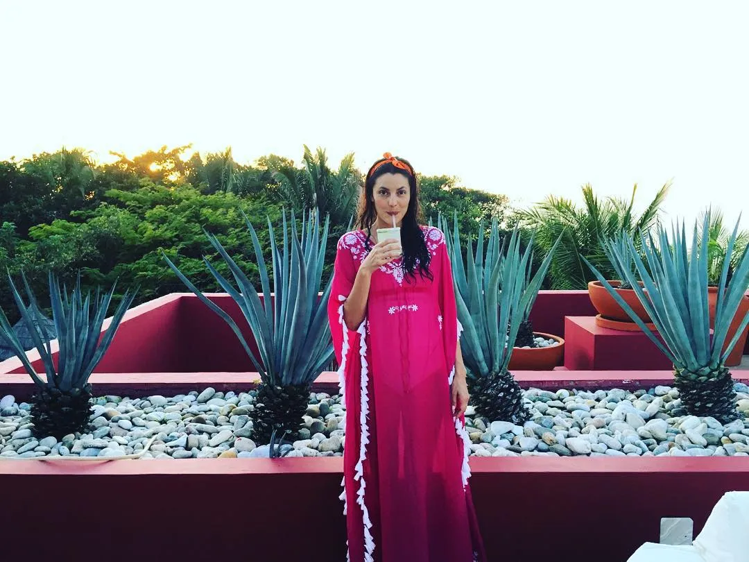 Bright Pink Cotton Embroidered Caftan
