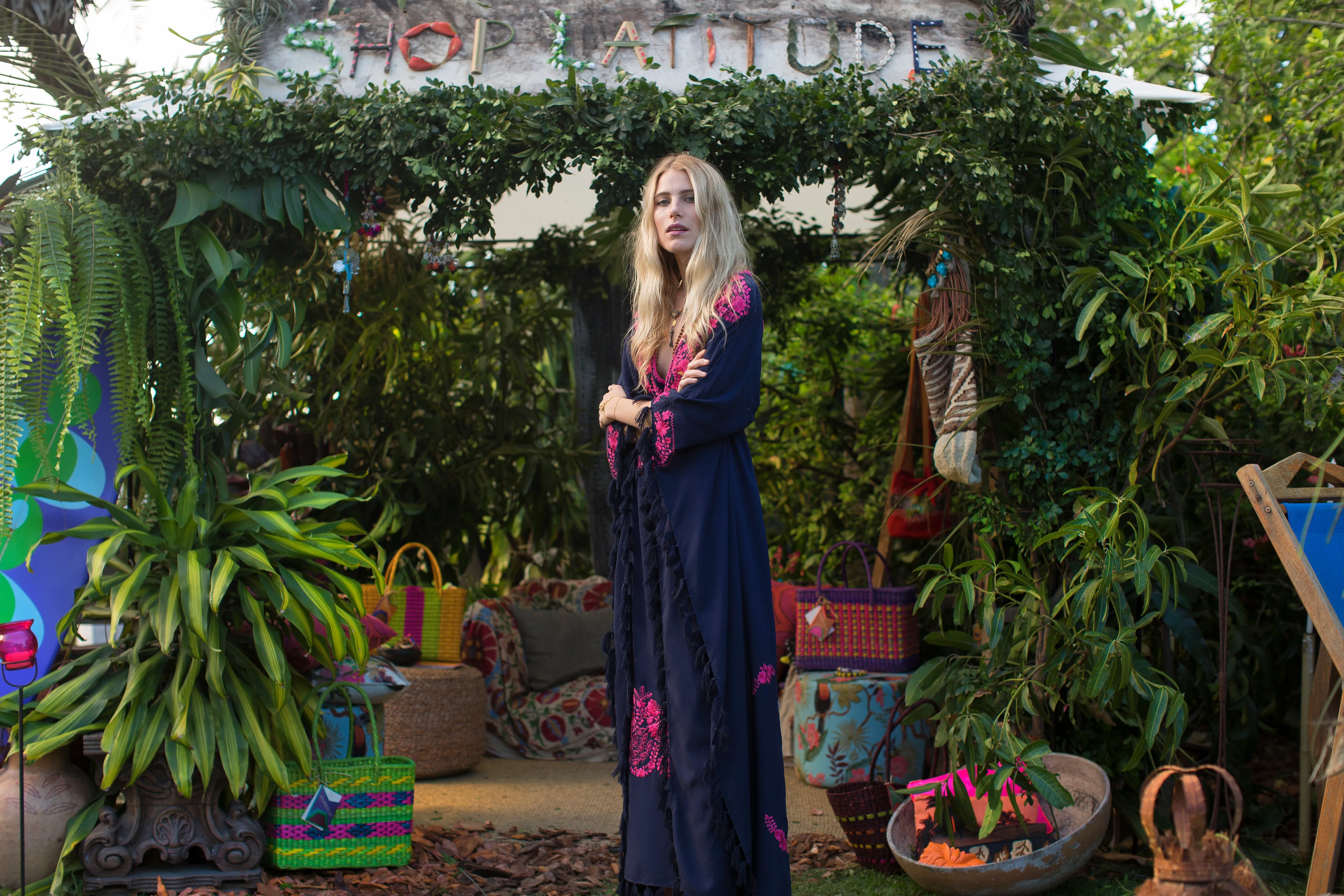 Bright Pink Cotton Embroidered Caftan