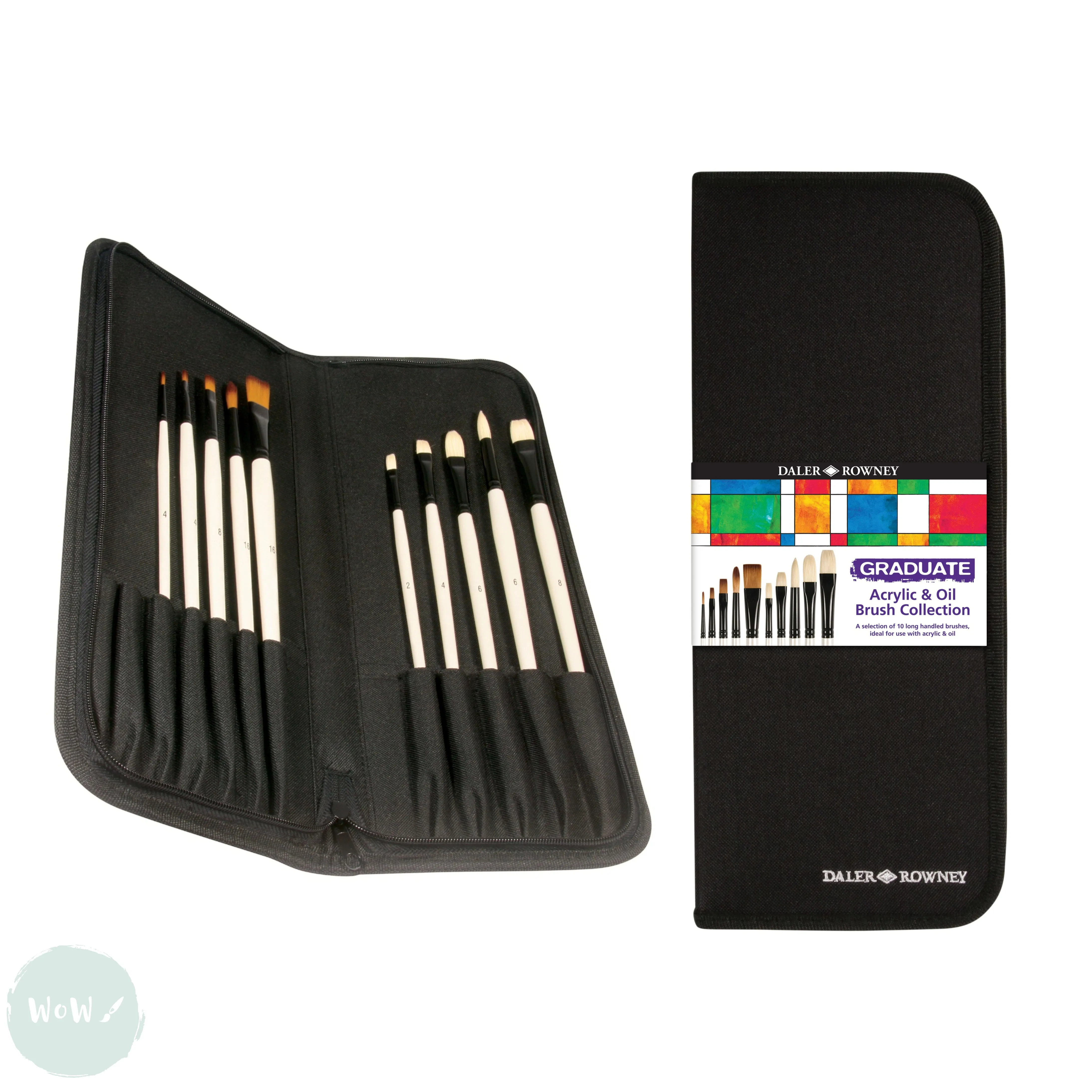 BRUSH SET - Daler Rowney - GRADUATE –  Oil & Acrylic Brush Collection - Zip Case set 10 assorted