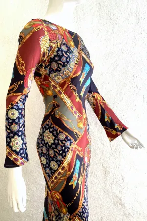 Buckle Print Silk Bias Dress