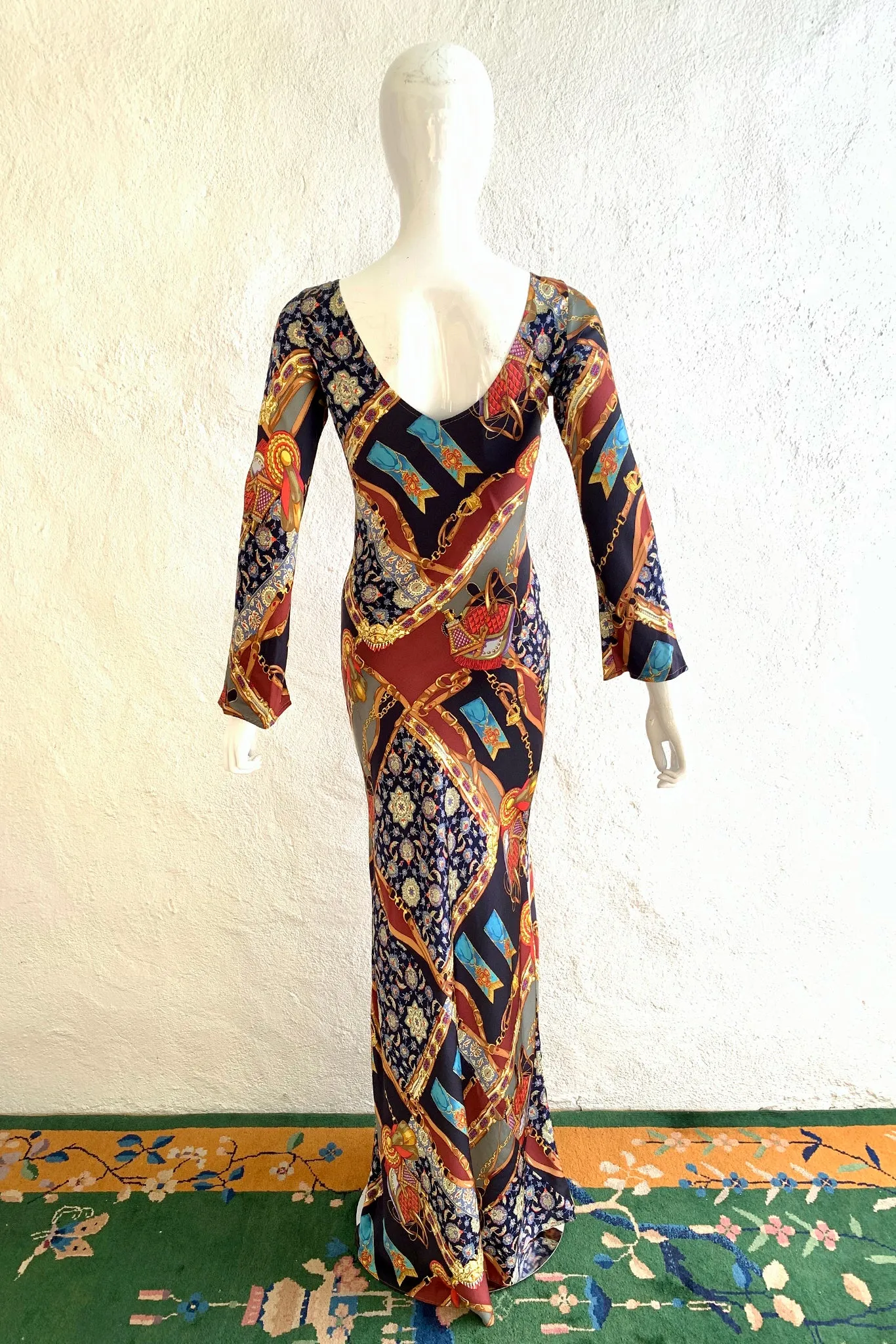 Buckle Print Silk Bias Dress