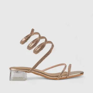 Bulbul Perspex Heel Bling Sandal Rose Gold LU003
