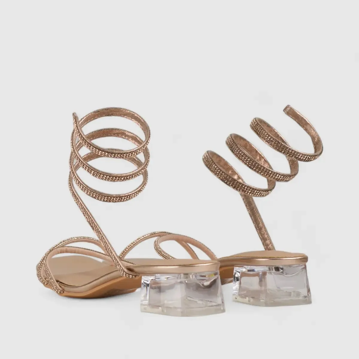 Bulbul Perspex Heel Bling Sandal Rose Gold LU003