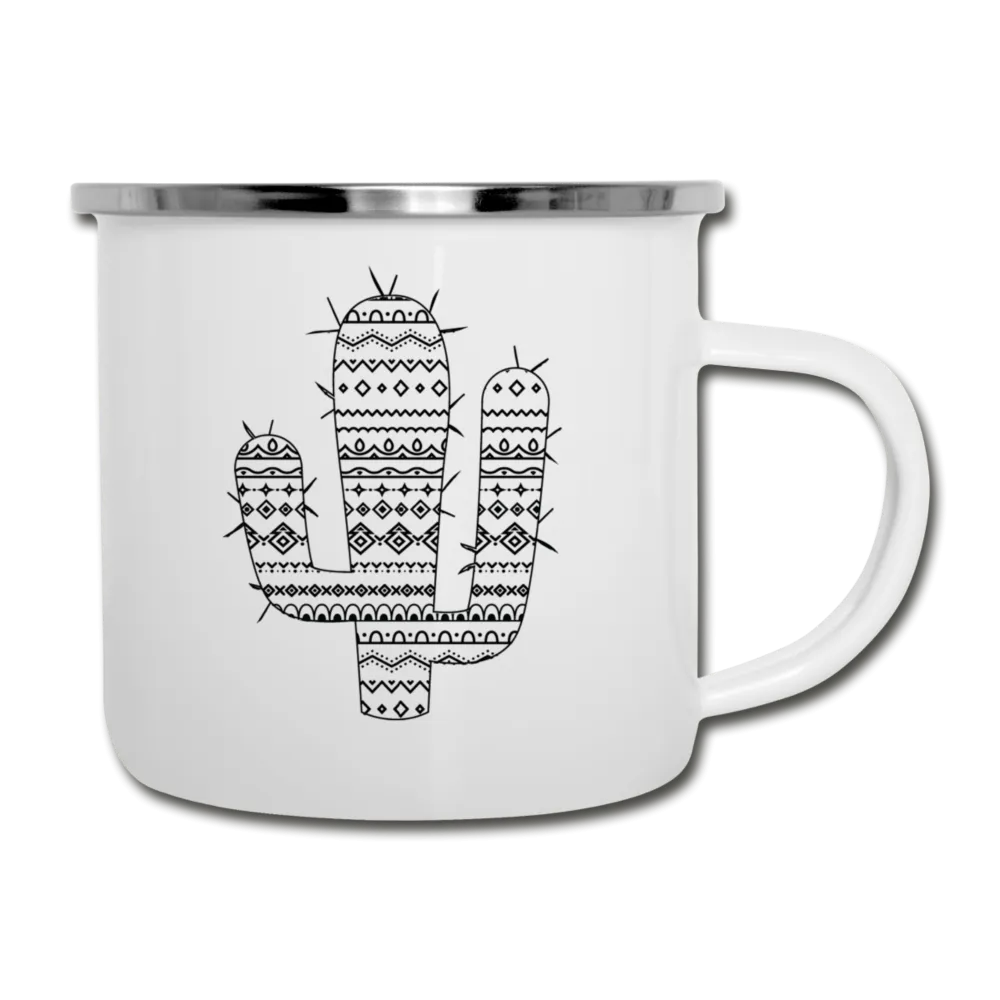 Cactus White Enamel Camping Mug