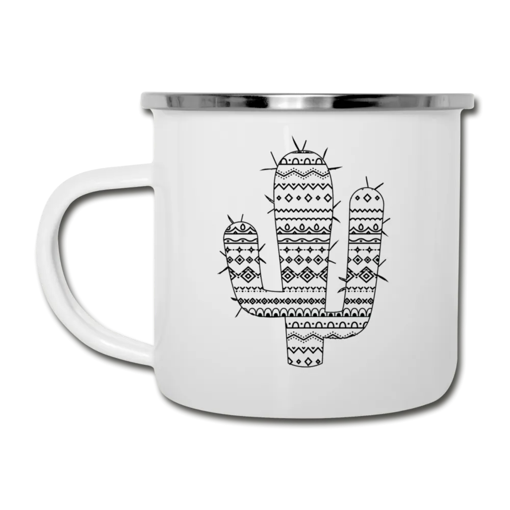 Cactus White Enamel Camping Mug