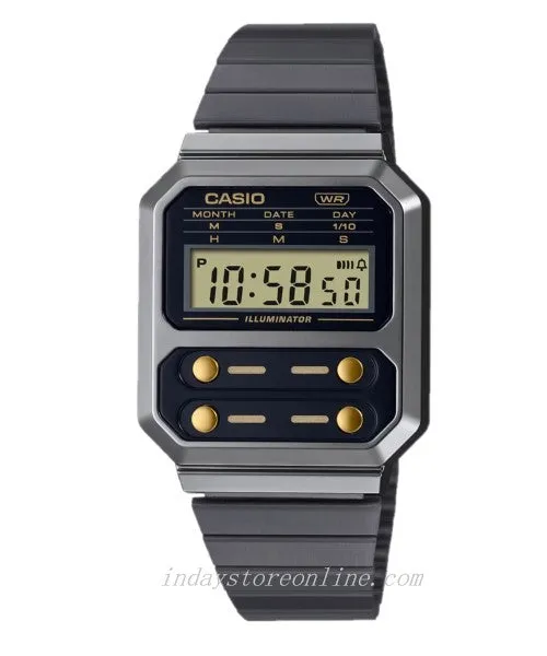 Casio Women's Watch A100WEGG-1A2 Vintage Stainless Steel Band Adjustable Clasp