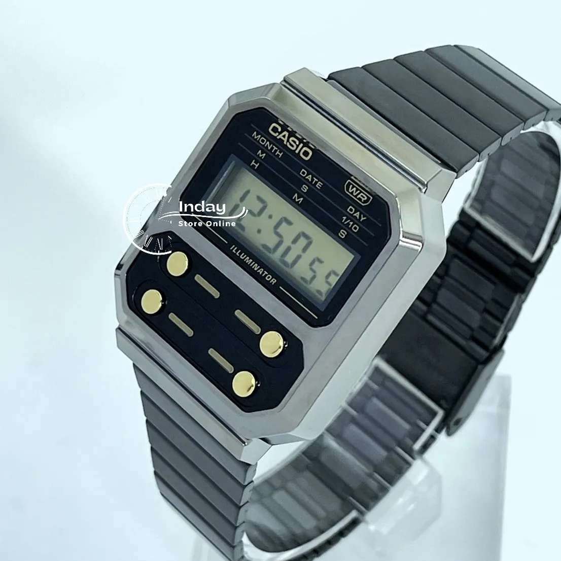 Casio Women's Watch A100WEGG-1A2 Vintage Stainless Steel Band Adjustable Clasp