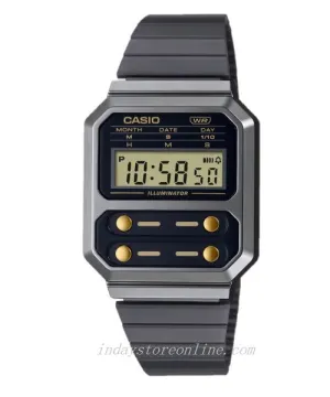 Casio Women's Watch A100WEGG-1A2 Vintage Stainless Steel Band Adjustable Clasp