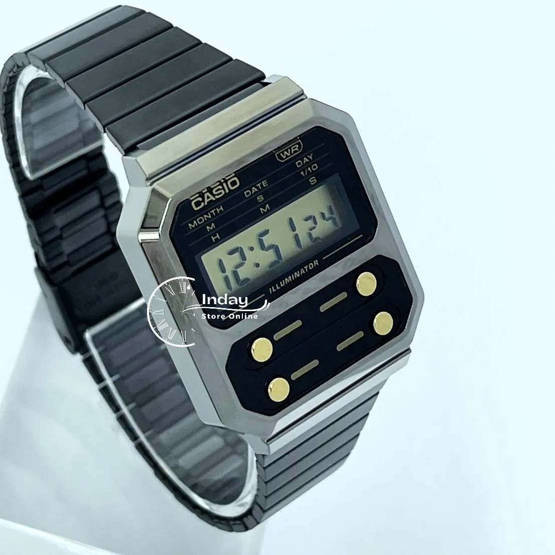 Casio Women's Watch A100WEGG-1A2 Vintage Stainless Steel Band Adjustable Clasp