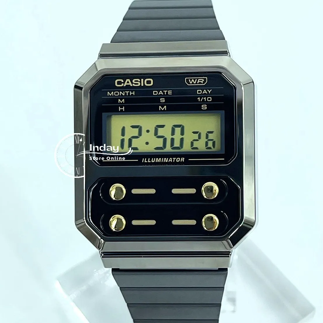 Casio Women's Watch A100WEGG-1A2 Vintage Stainless Steel Band Adjustable Clasp