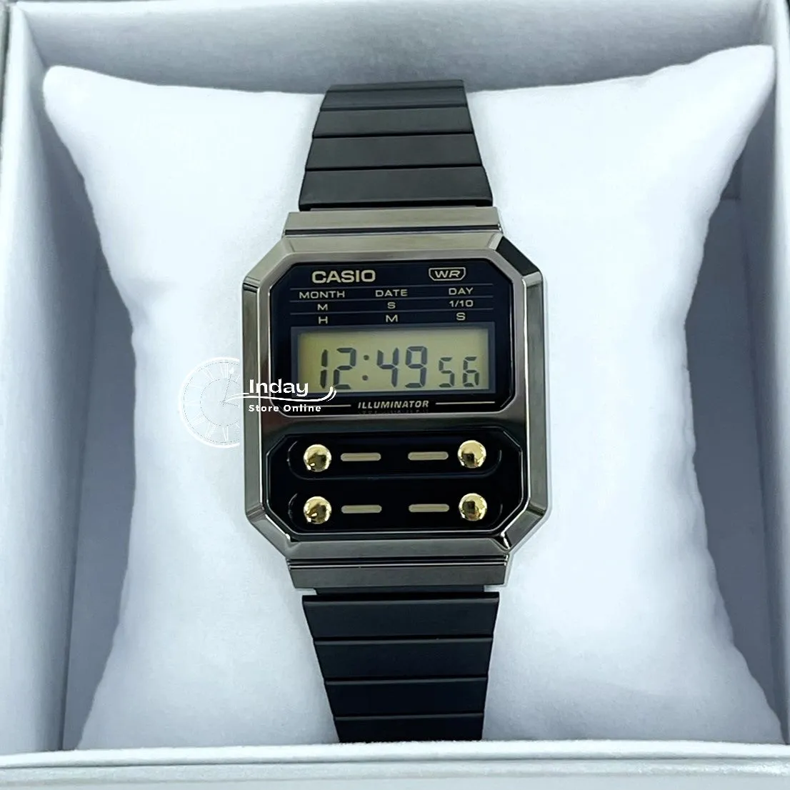 Casio Women's Watch A100WEGG-1A2 Vintage Stainless Steel Band Adjustable Clasp