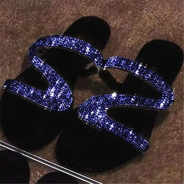 Casual Sandals Ladies Slippers Flash Diamond Flat Sandals Casual Beach Slippers Bling-bling Diamond Flat Sandals