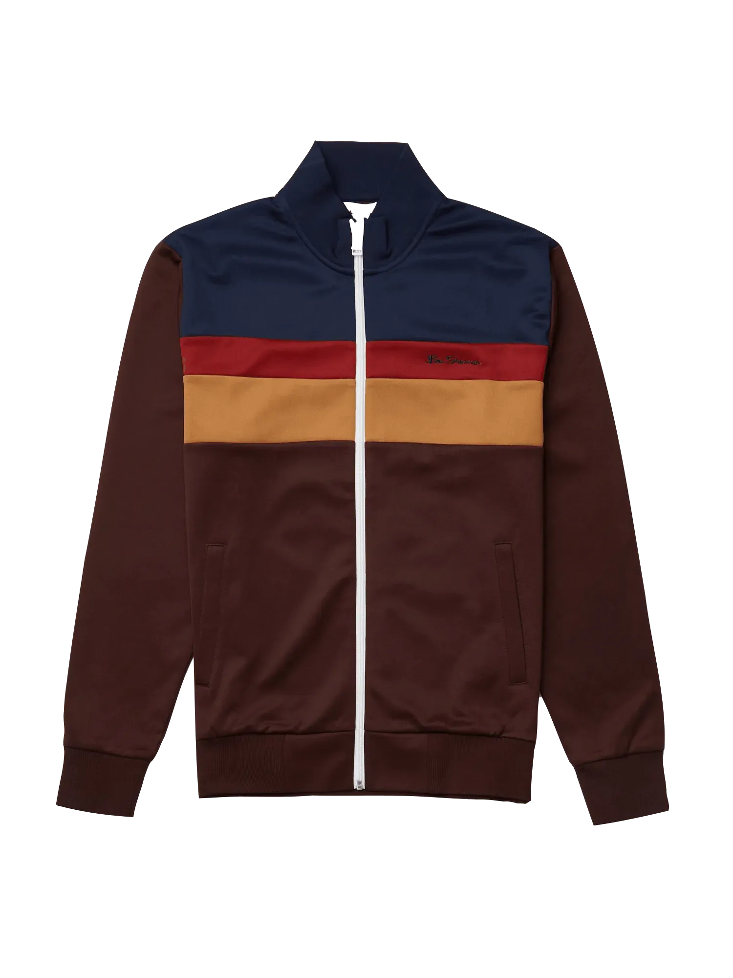 Chandal de tricot con cremallera y color block burdeos