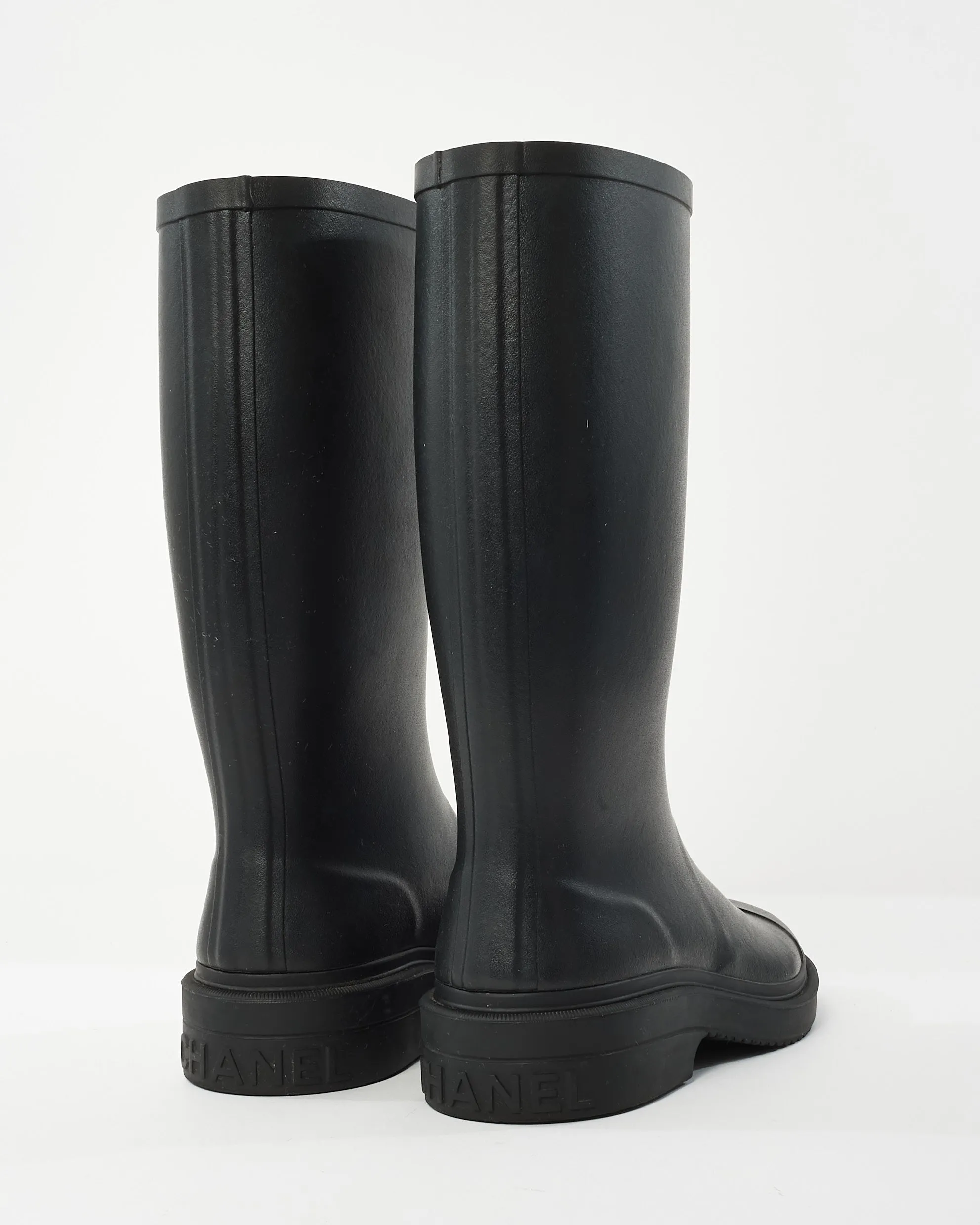 Chanel Black Rubber CC Logo Rainboots - 37
