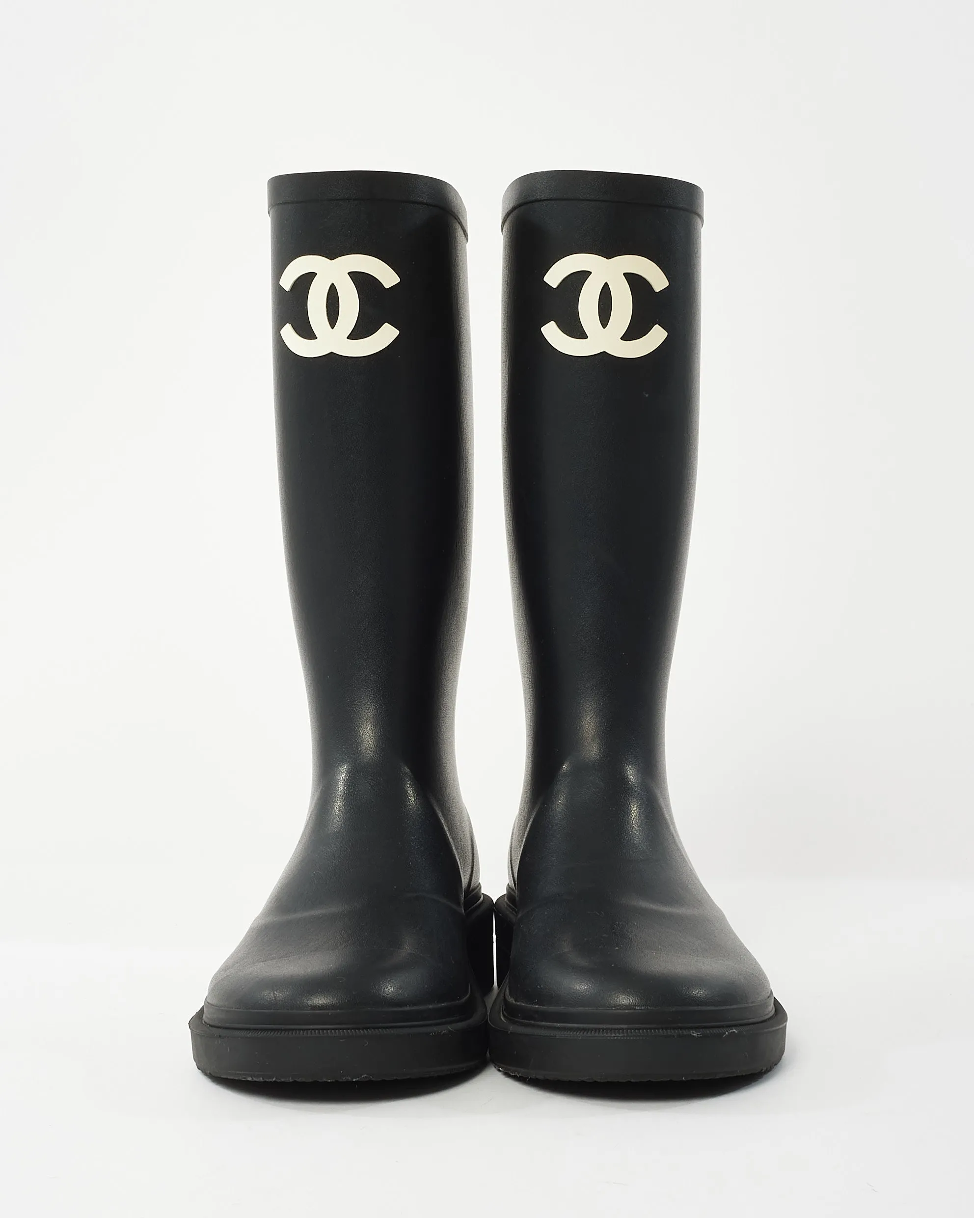 Chanel Black Rubber CC Logo Rainboots - 37