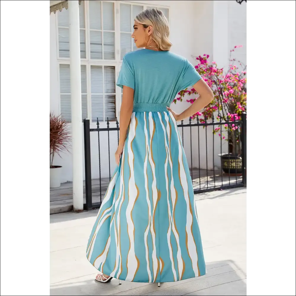 Chic Smocked High-Low Printed Surplice Dress
