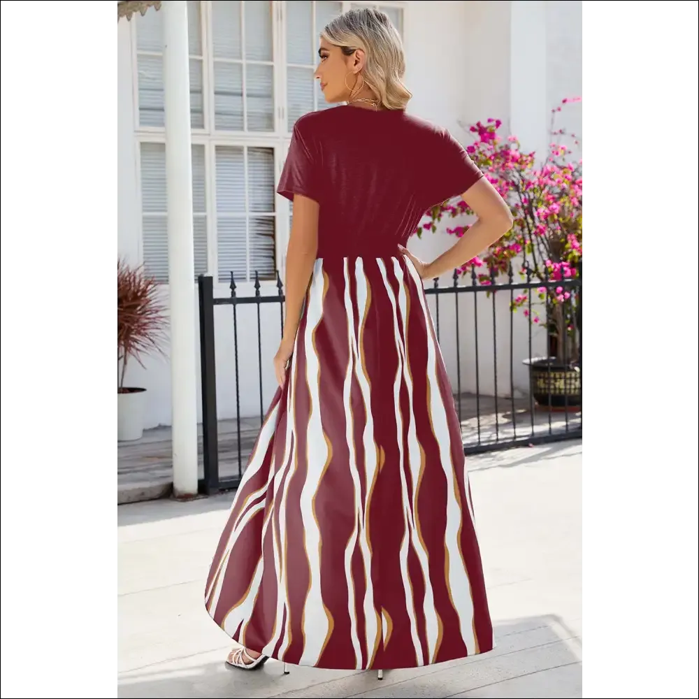 Chic Smocked High-Low Printed Surplice Dress