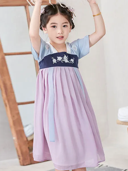 Chinese Style Lolita Dress OP Embroidery Pleated Lilac Chiffon Children Lolita OP Dress