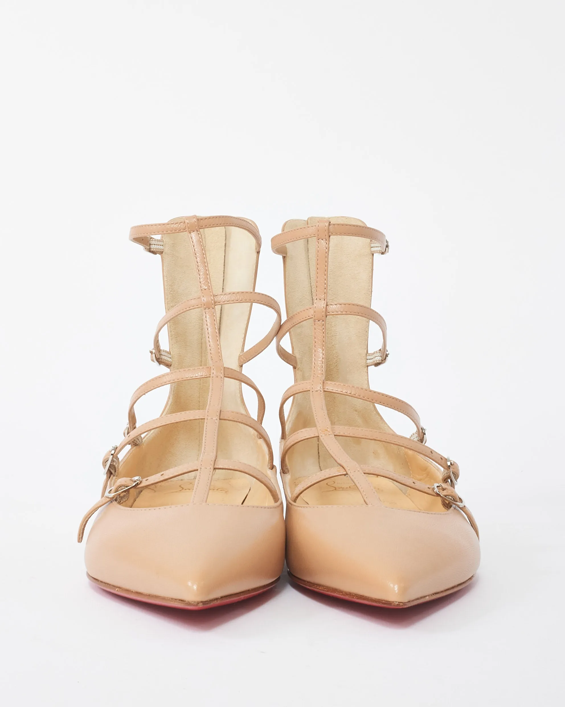 Christian Louboutin Beige Leather Gladiator Toerless Muse Flats - 37