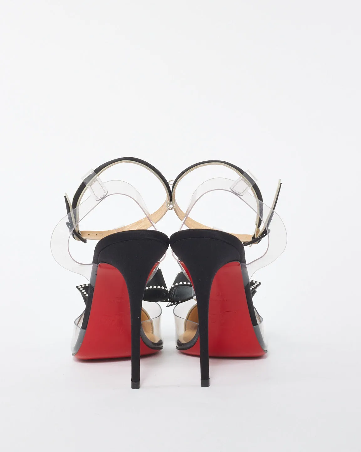 Christian Louboutin Black PVC Satin Bow Accents T-Strap Pumps - 37